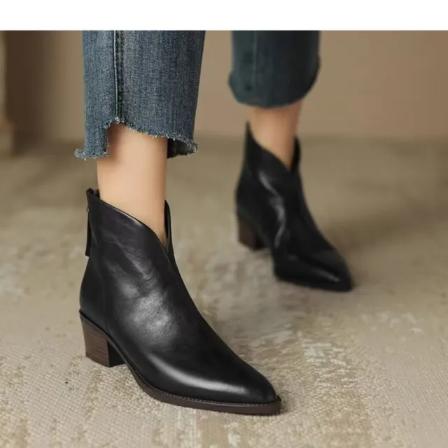 Fashion Vintage Martin Boots Mid Heel Chunky Heel Booties Black - Shop at LoveMi