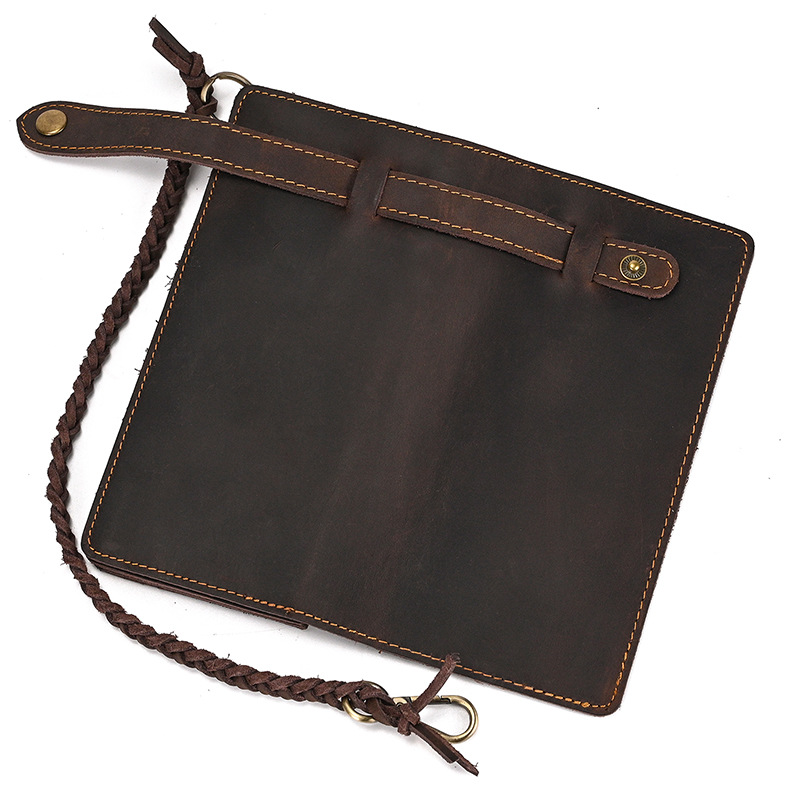 Vintage Crazy Horse Leather Wallet With Chain 2