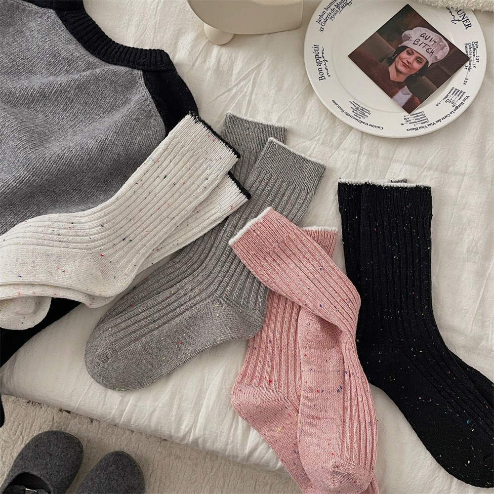 Womens Wool Knit Contrast-color Socks
