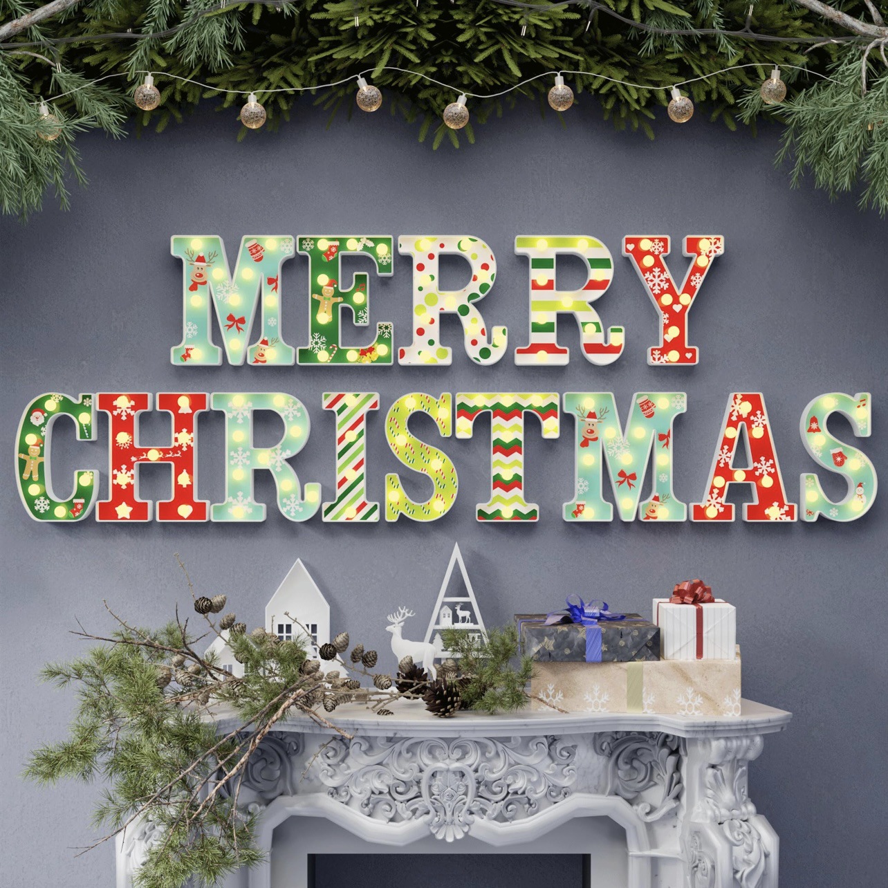 Title 29, Merry Christmas Letter Light JOY Decorative Let...