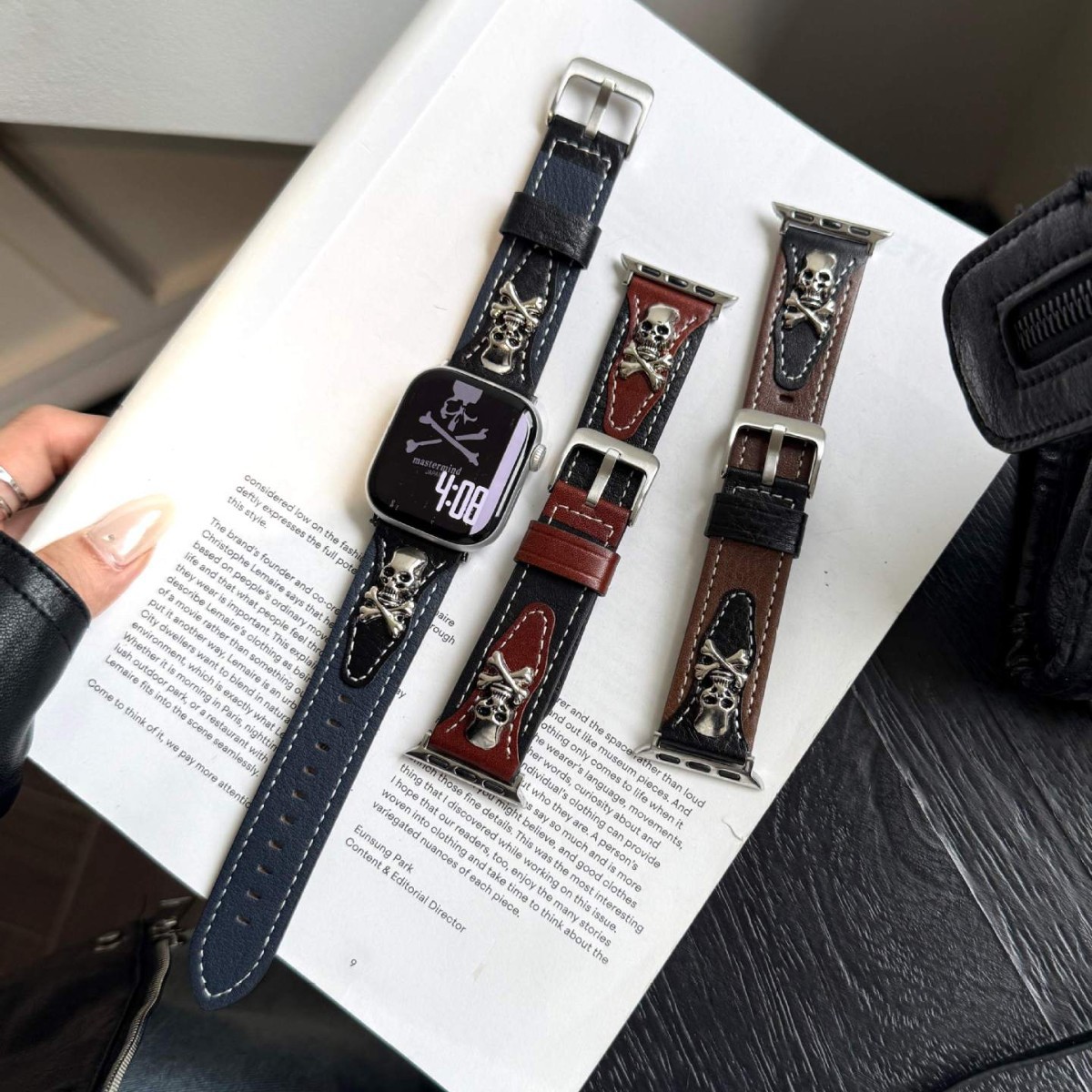 Metal Skull Decorative Leather Watch Wristband