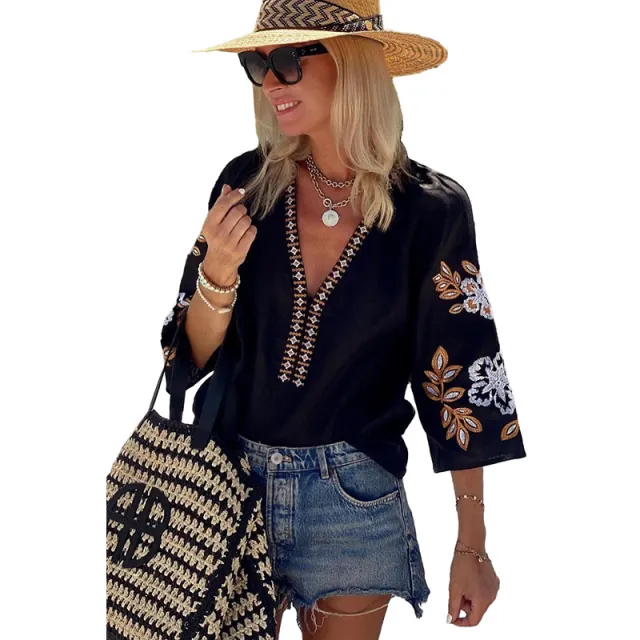 Women's Fashion All match Embroidery Loose Shirt Lc25126810P2 M - Shop at LoveMi