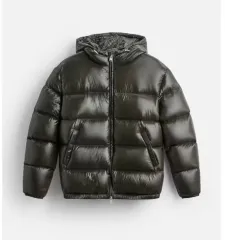 Black Hooded Cotton Jacket Casual - Green - View 1