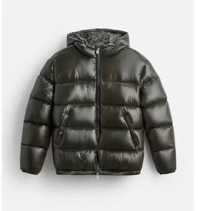 Black Hooded Cotton Jacket Casual - Green