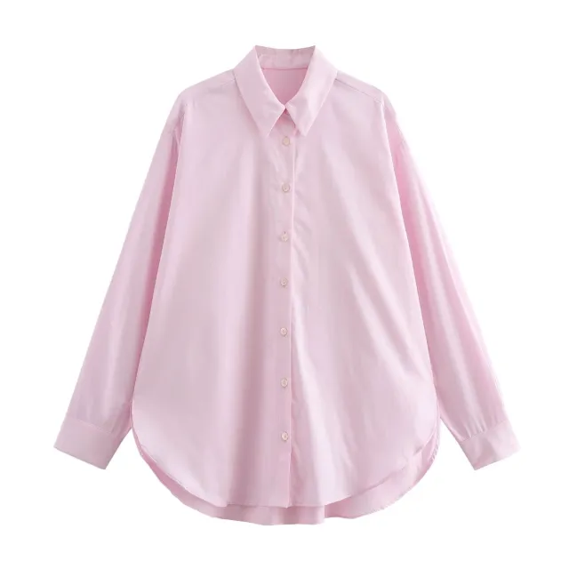Lapel Single breasted Simple Loose Shirt Pink - Shop at LoveMi
