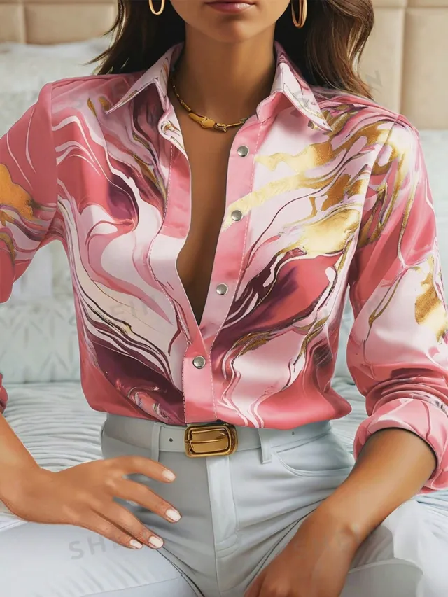 Spring And Autumn New Long Sleeve Lapel Loose Button Shirt Peach S - Shop at LoveMi