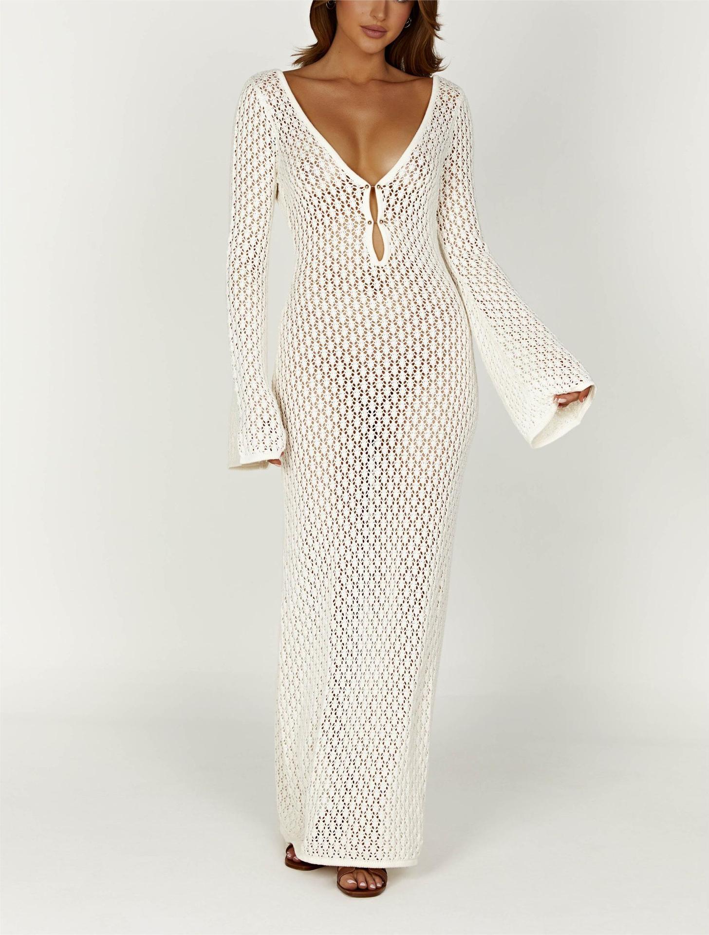 Women's Long-sleeved Knitted Slim-fit Jumpsuit Long Skirt