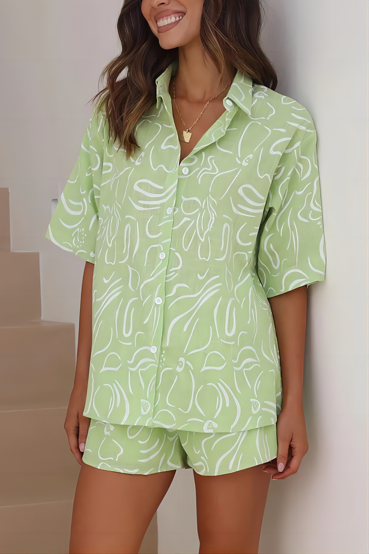 New Loose Casual And Comfortable Women's Short sleeved Shorts Shirt Two piece Set G57Z303 2Xs - Shop at LoveMi