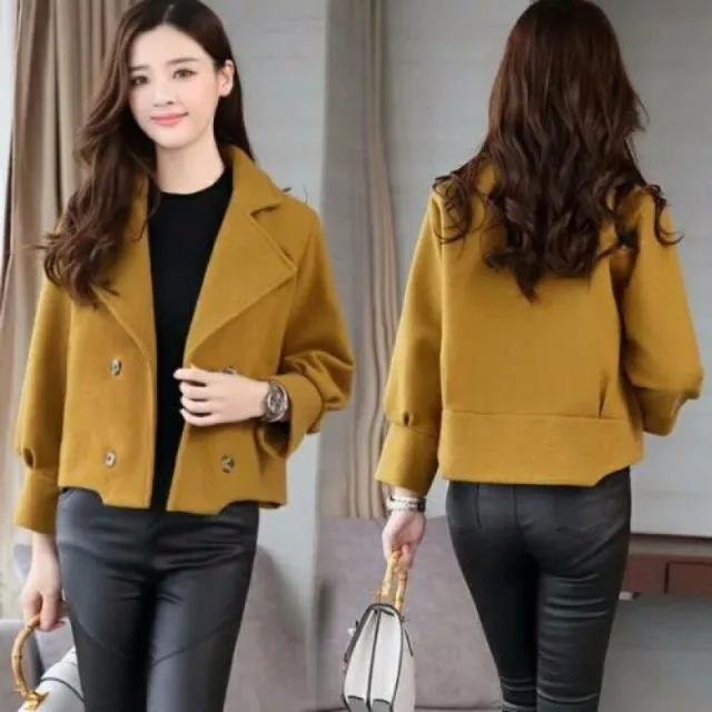 Woolen Coat Short Korean Style Top Yellow - Shop at LoveMi