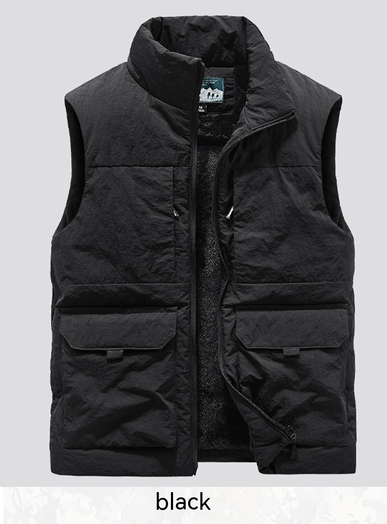 Men's Casual Stand Collar Multi-pocket Plus Size Thickened Velvet Vest