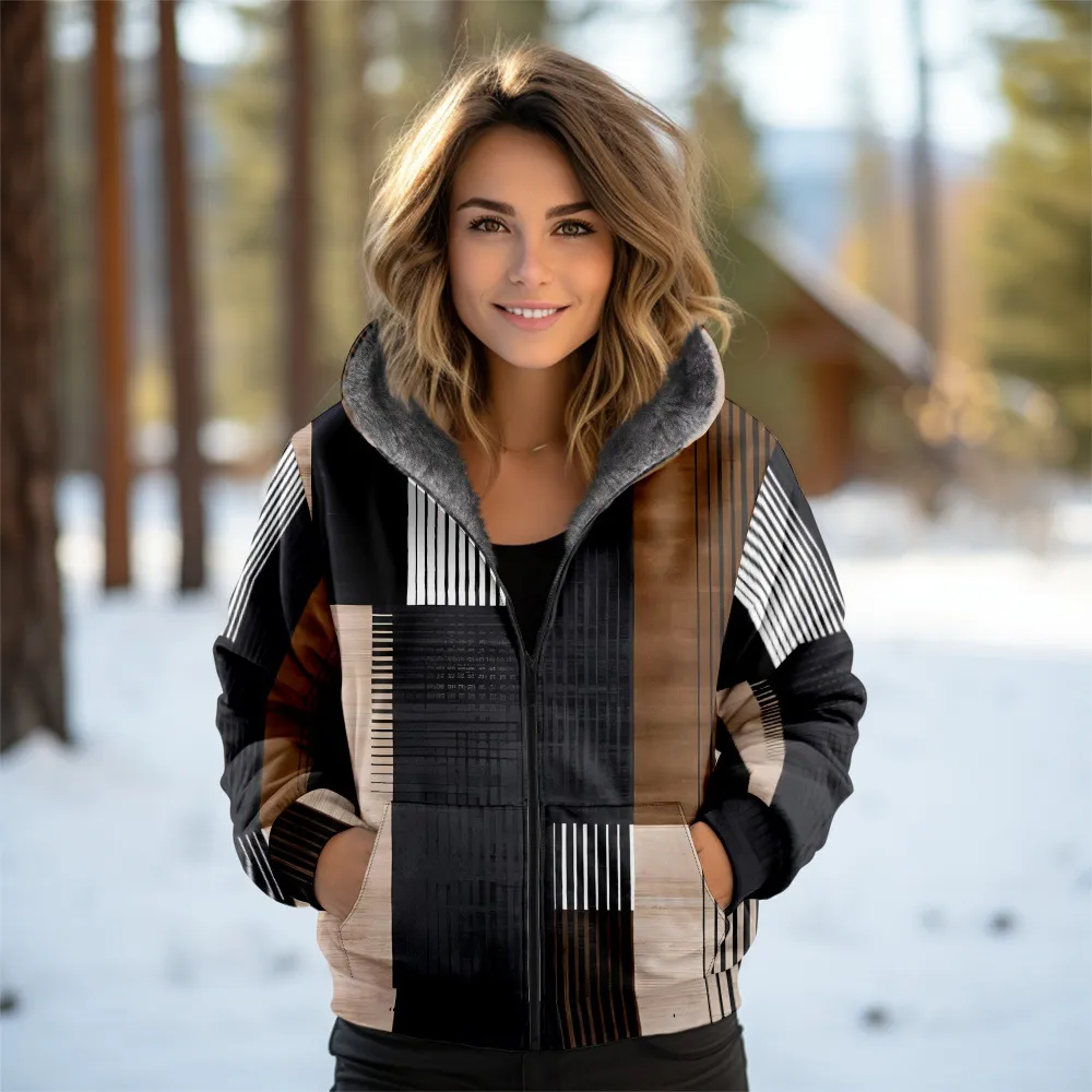 3D Women's Hooded Zipped Cotton-padded Jacket - A Style-2Xl