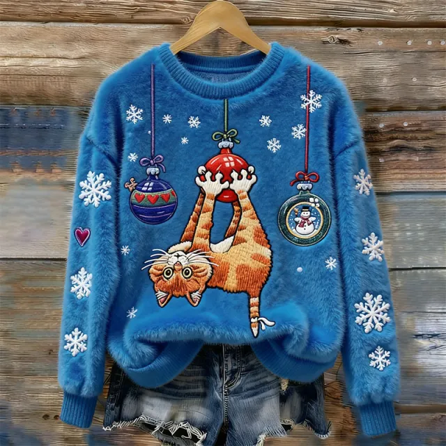 AutumnWinter Patterned Fleece Sweatshirt With Printed Design Blue - Shop at LoveMi