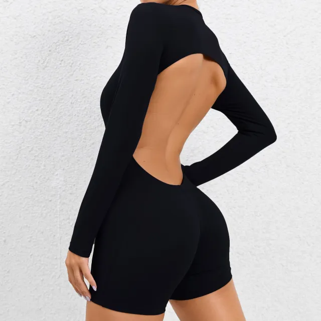 Long Sleeve Yoga Pants Sexy Backless Tight Jumpsuit Women Fitness Sports Clothes Black - Shop at LoveMi