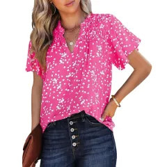 Women's Printed Fashion Short-sleeved Top - Rose - View 1