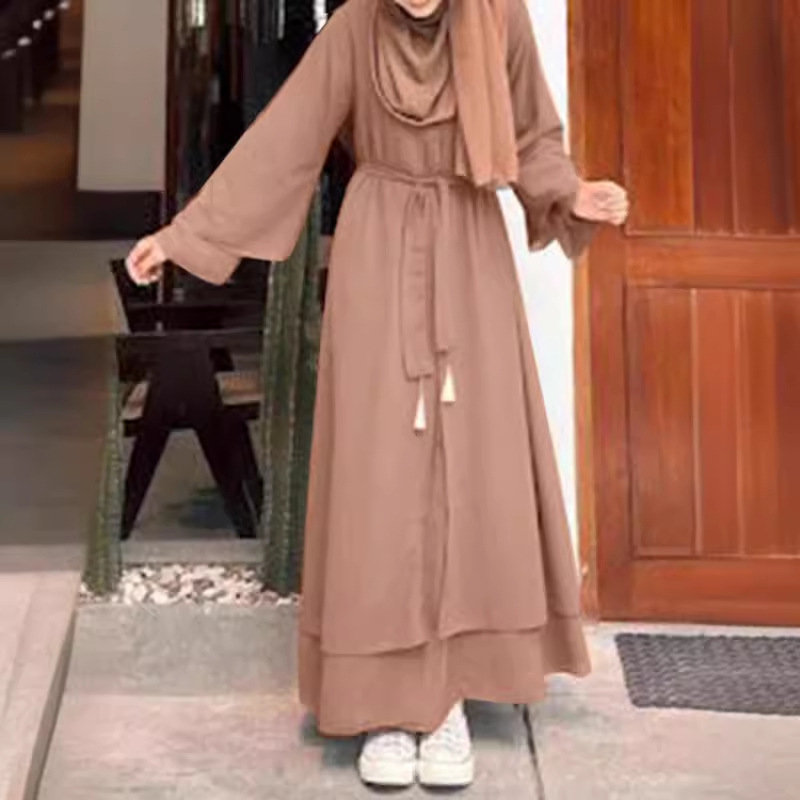 Leisure Loose Plus Size Crew Neck Belt Dress