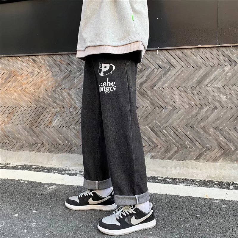 Trendy Straight-leg Denim Pants Student Fashion Brand Ankle-length Pants