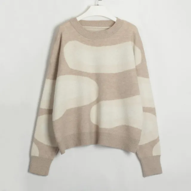 Contrast Color Irregular Cloud Sweater Pullover Khaki - Shop at LoveMi