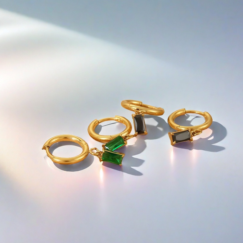 Hanging Zirconium Colored Stone Earrings