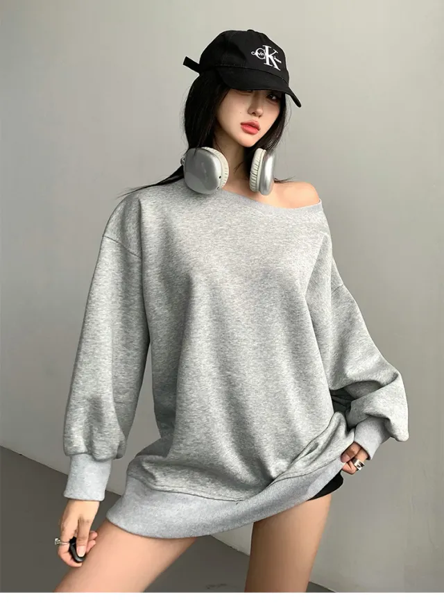 Autumn And Winter American Sweater Women's Design Off shoulder Loose Casual Light Gray - Shop at LoveMi