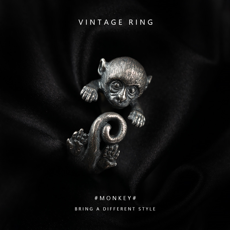 Cute Pet Monkey Thai Silver Ring