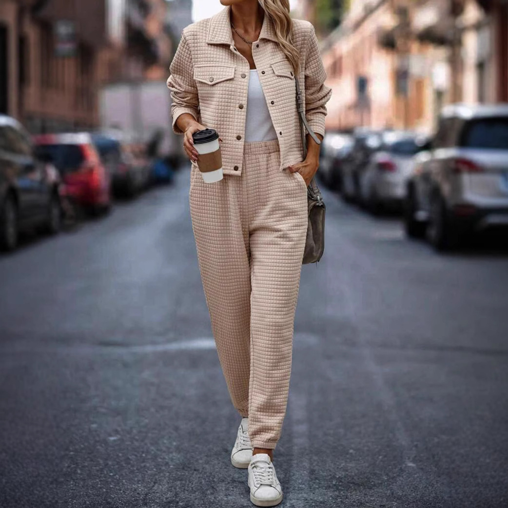 Long Sleeve Lapel Cardigan Casual Fashionable Trousers