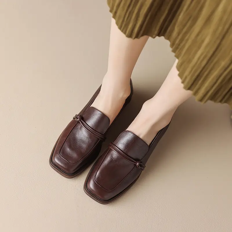 Retro Minimalist Design Womens Mid Heel Leather Shoes