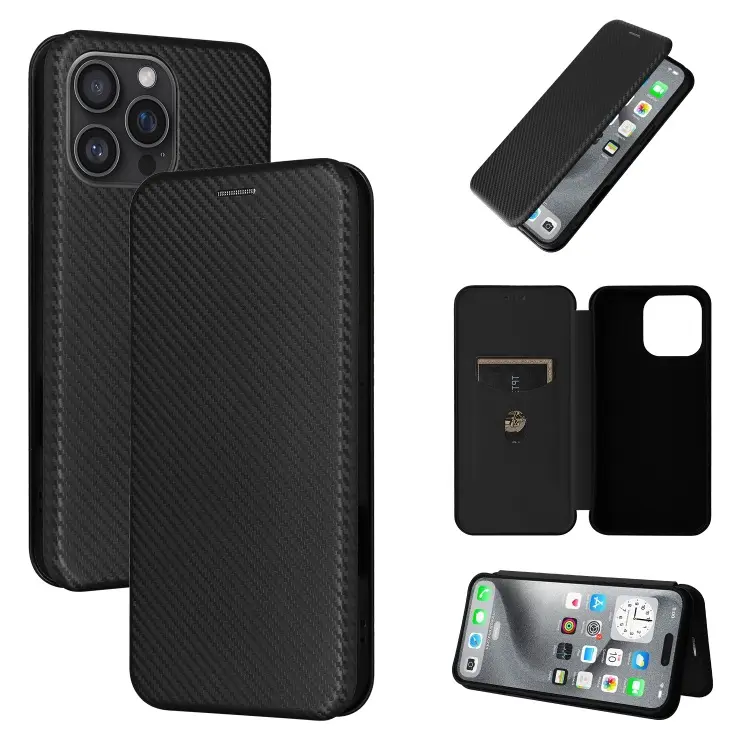 Solid Color Carbon Fiber Flip Phone Leather