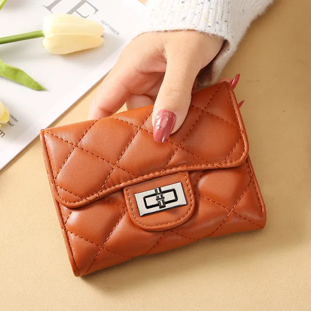 Women's Classic Style Rhombus Wallet Short Clutch Brown - Shop at LoveMi