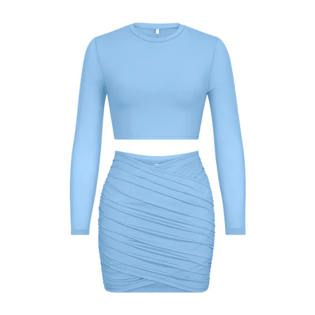 Sheath Skirt Casual Two piece Suit Blue - Shop at LoveMi