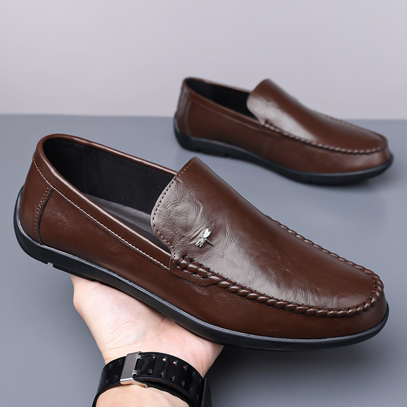 Mens Casual Breathable Leather Slip-on Shoes With A Soft Sole