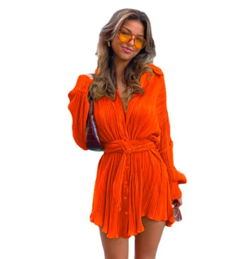Lapel Cardigan Long Sleeve Top Waist tight Ladies Orange - Shop at LoveMi