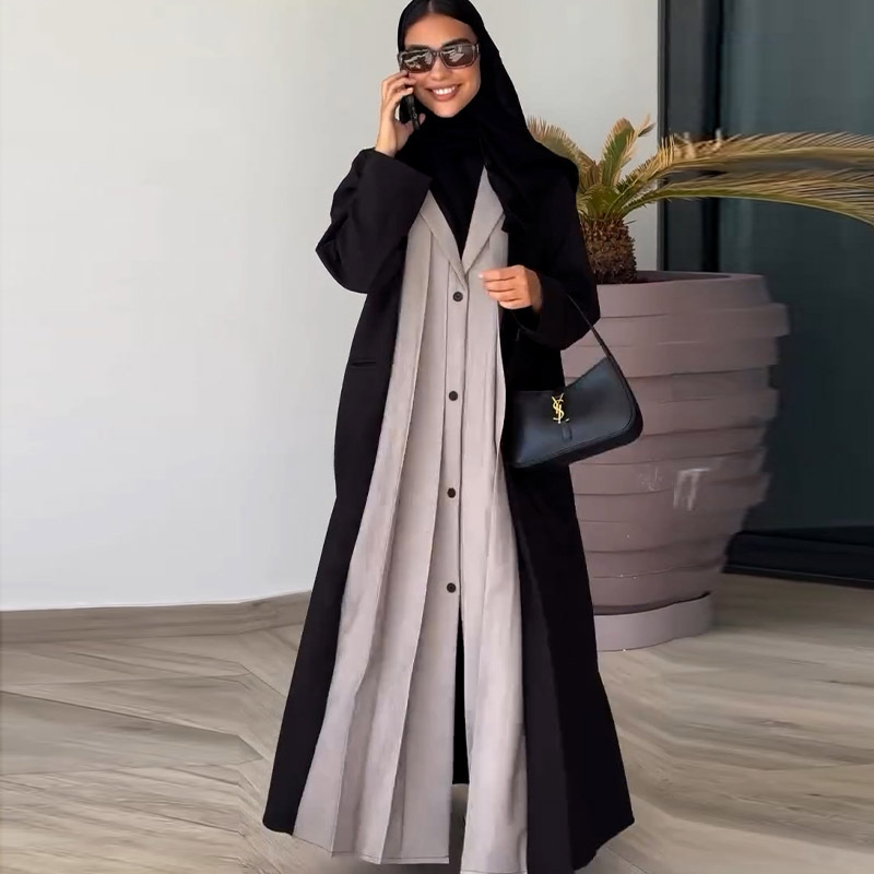 Women's Fashion Color Contrast Loose Long Robe Cardigan Jacket
