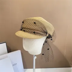 Spring And Summer Mesh Straw Woven Navy Hat - Brown - View 1