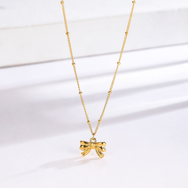 Simple All-Match Gold Bean Bow Titanium Steel Necklace