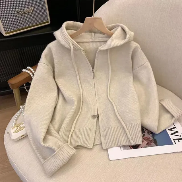 Autumn And Winter Sweater Small Zip Knitted Coat Apricot - Shop at LoveMi