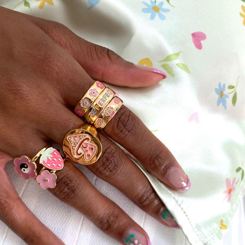 European And American Dripping Titanium Steel English Sentence Howdy Flower Element You're Perfect Ring