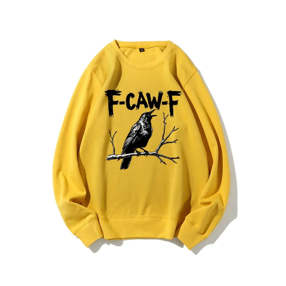 Crow Pattern Printing Autumn New Loose Daily Leisure Men's Women's Pullover - Yellow