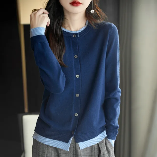 Women's Round Neck Multicolor High grade Sweater Coat Loose Long Sleeve Top Blue - Shop at LoveMi