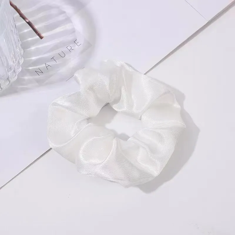 Solid Colour Crystal Satin Large Intestine Hair Ring - White