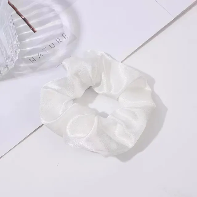 Solid Color Crystal Satin Large Intestine Hair Ring White - Shop at LoveMi