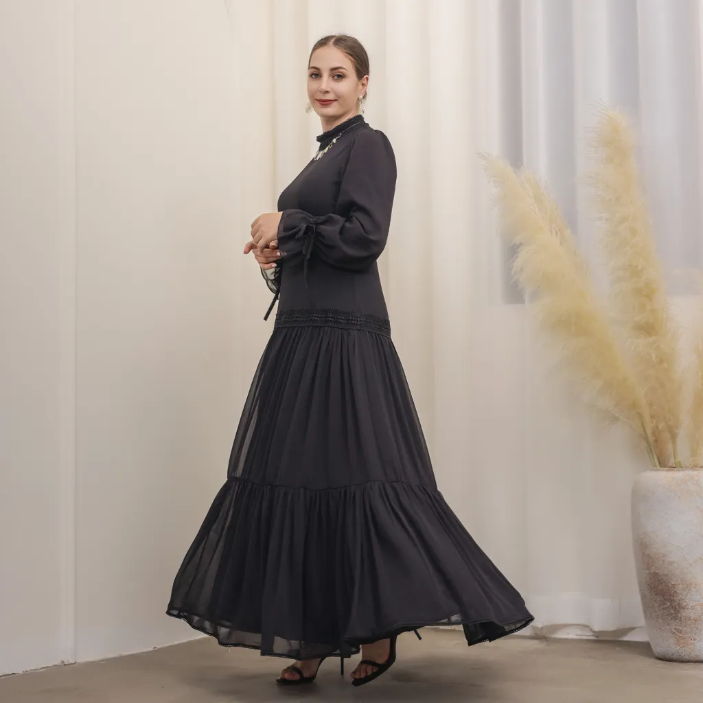 Exquisite Lace Middle East Dress Long Dress - Black