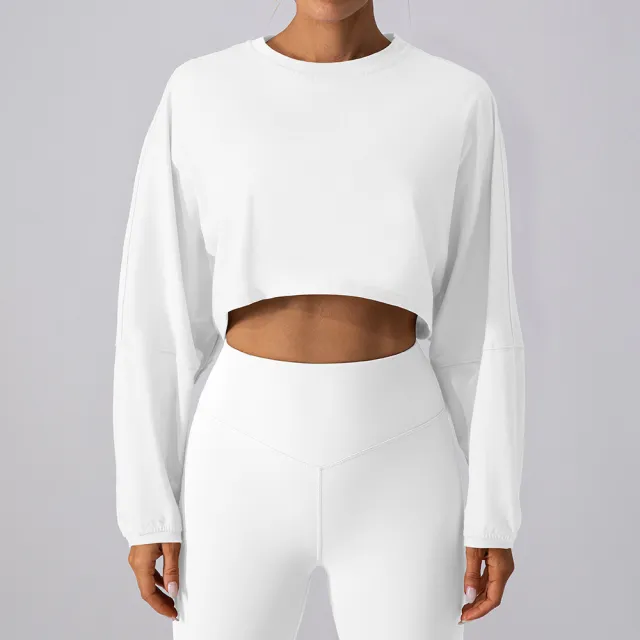 Women's Short Sports Round Neck Sweater T shirt White - Shop at LoveMi