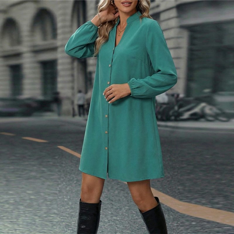 European And American-style Fashion Solid-color Long-sleeve Dress