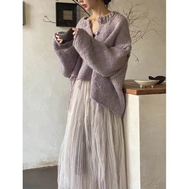 Autumn And Winter Lazy Casual Super Thick Tassel Sweater Atmosphere Skirt Suit Purple Sweater - Shop at LoveMi