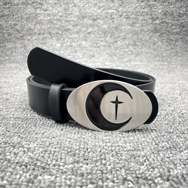 Personalized Distressed Metal Oval Moon Snap Button Decoration Belt Oval Moon Belt - Shop at LoveMi