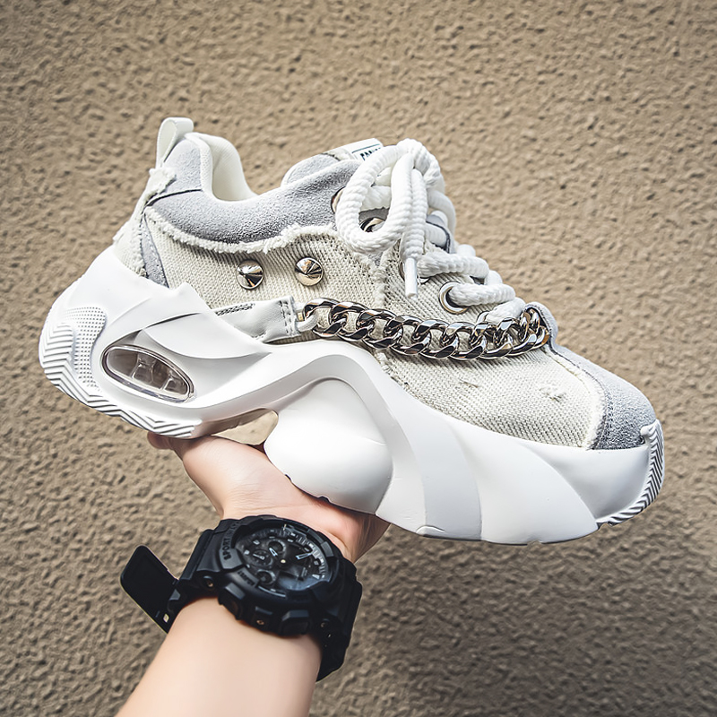 Mens Casual Elevated Denim Sneakers With Thick Soles