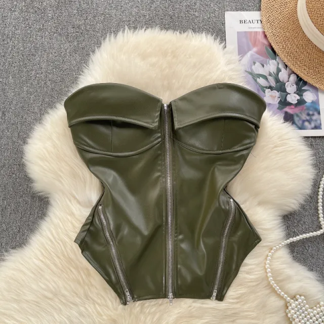 Retro Biker's Style Tube Top Dark Green - Shop at LoveMi