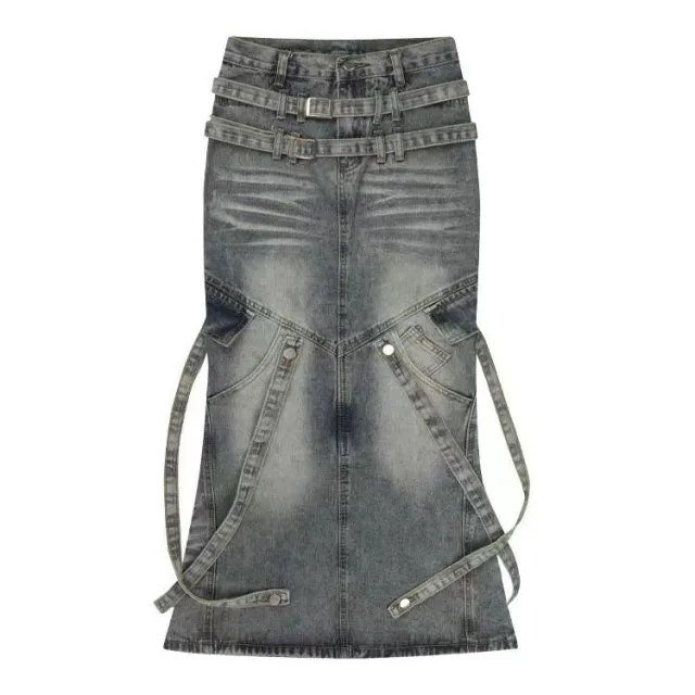 Asian Culture Y2g Retro Denim Skirt For Women Blue - Shop at LoveMi