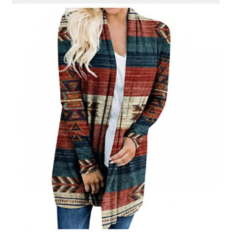 Knitted Sweater European And American Style Loose Rainbow Long Coat Kl121214Rt05 - Shop at LoveMi