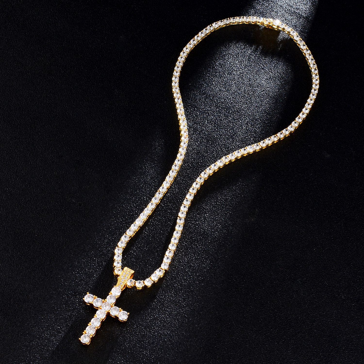 Large Cross Pendant Gold Plated Full Zircon Ornament